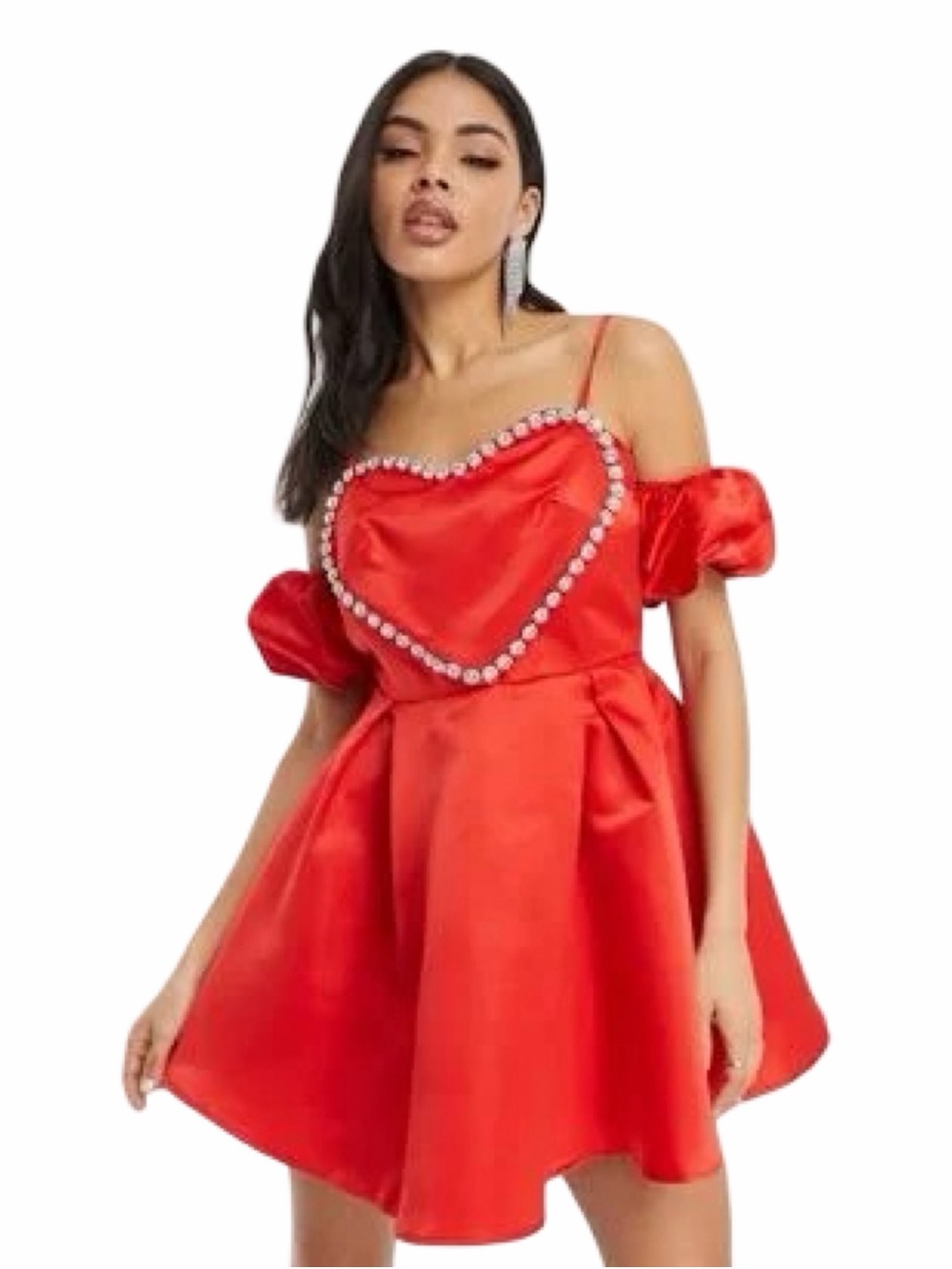 ASOS x Collective The Label Diamanté Red Satin Heart-Embellished Mini Dress